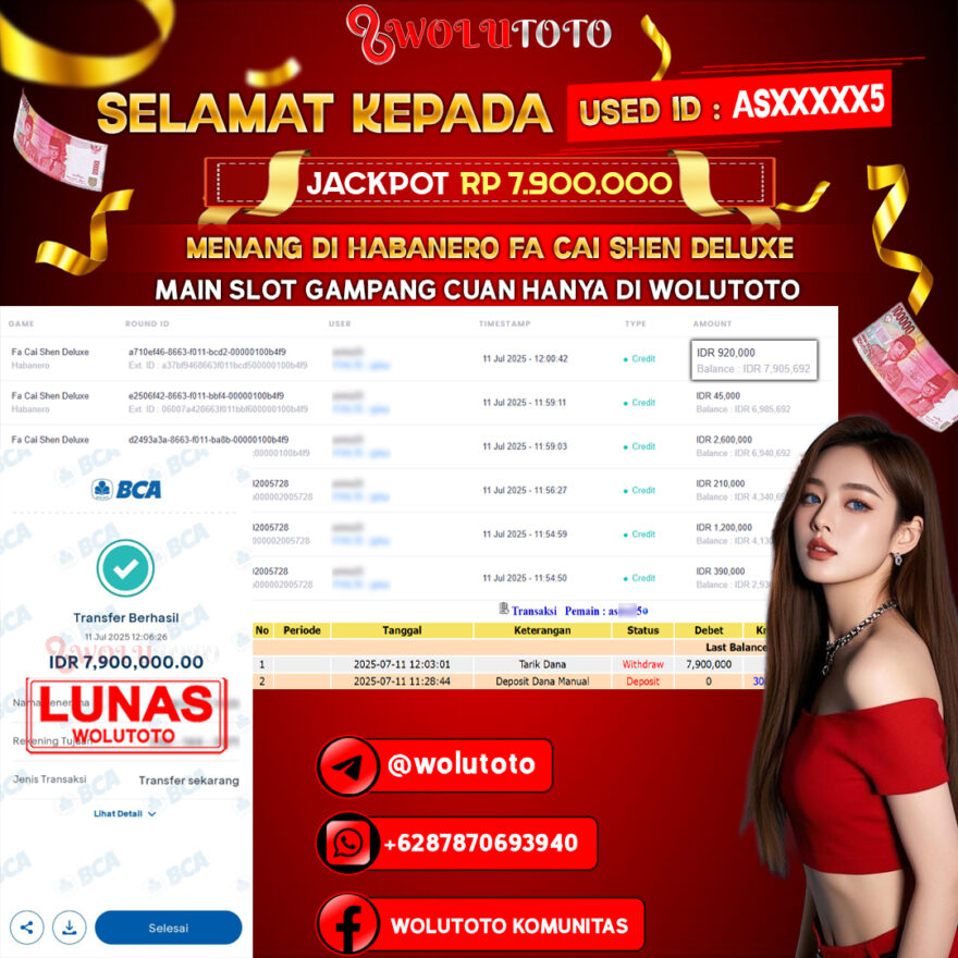 Selamat Kepada User : AS******5 Telah Jackpot Senilai Rp 7.900.000