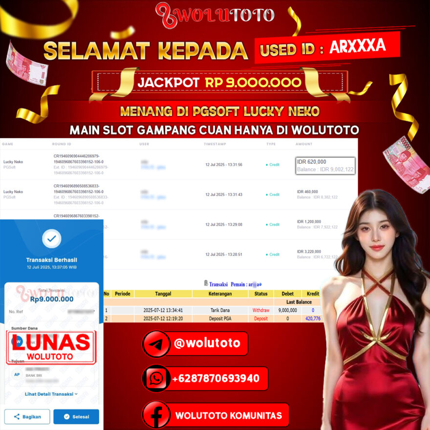 Selamat Kepada User : AR***A Telah Jackpot Senilai Rp 9.000.000