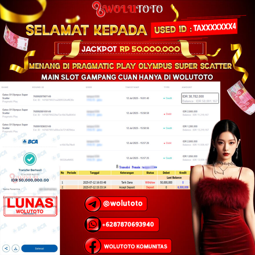 Selamat Kepada User : TA*******4 Telah Jackpot Senilai Rp 50.000.000