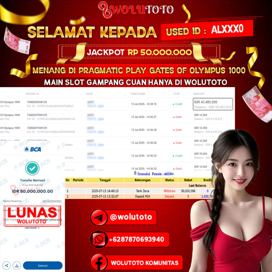 Selamat Kepada User : AL***0 Telah Jackpot Senilai Rp 50.000.000