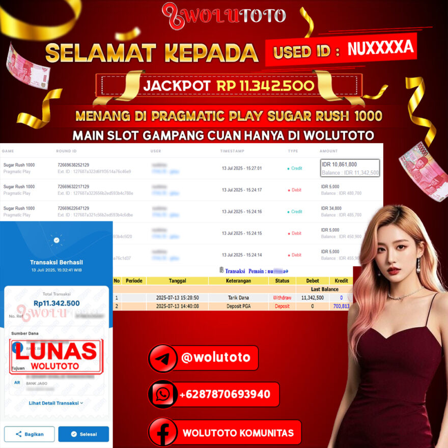 Selamat Kepada User : NU****A Telah Jackpot Senilai Rp 11.342.500