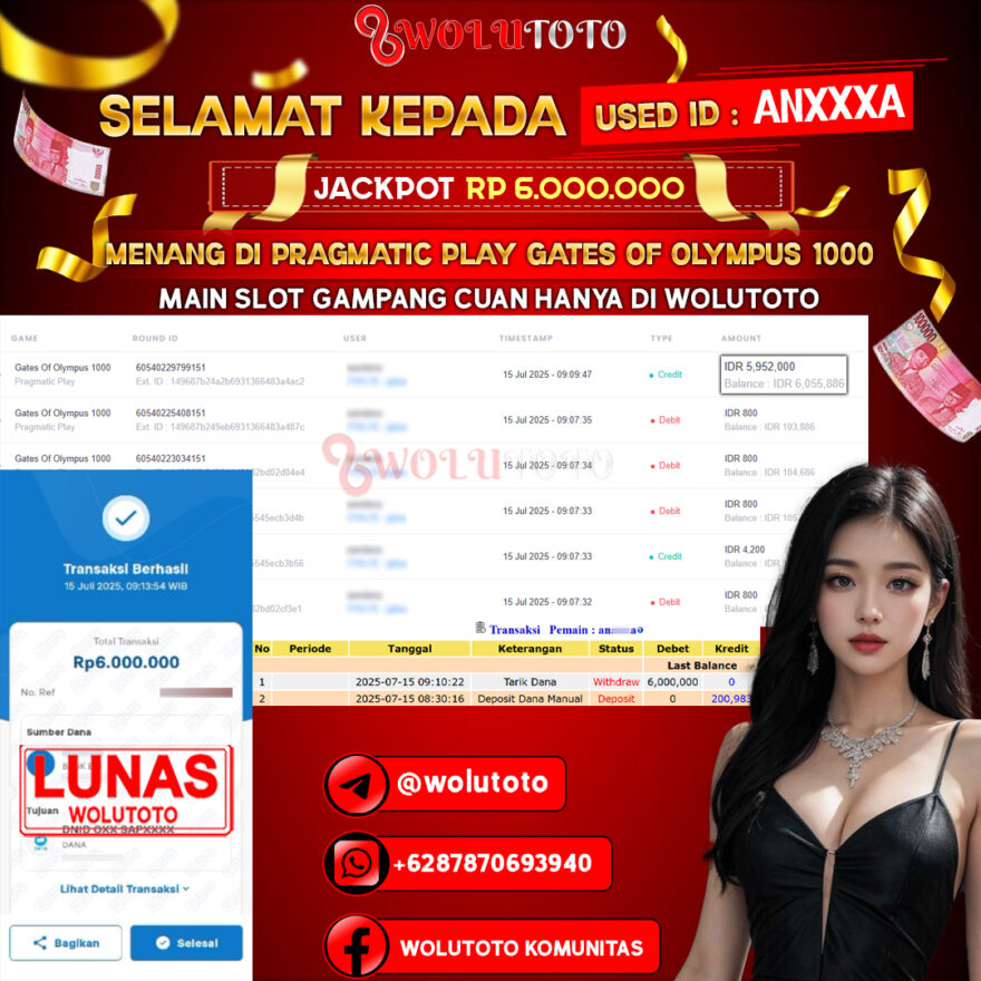 Selamat Kepada User : AN***A Telah Jackpot Senilai Rp 6.000.000