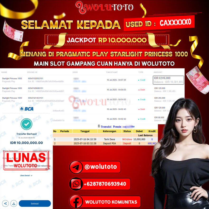 Selamat Kepada User : CA*****0 Telah Jackpot Senilai Rp 10.000.000