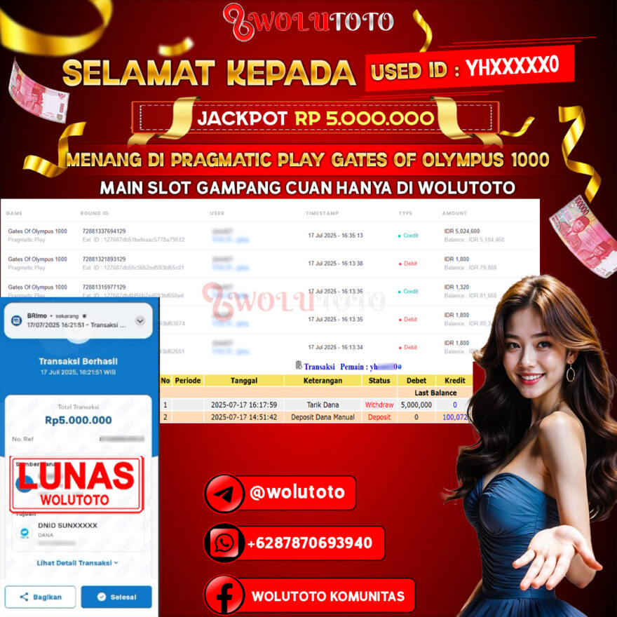Selamat Kepada User : YH*****0 Telah Jackpot Senilai Rp 5.000.000
