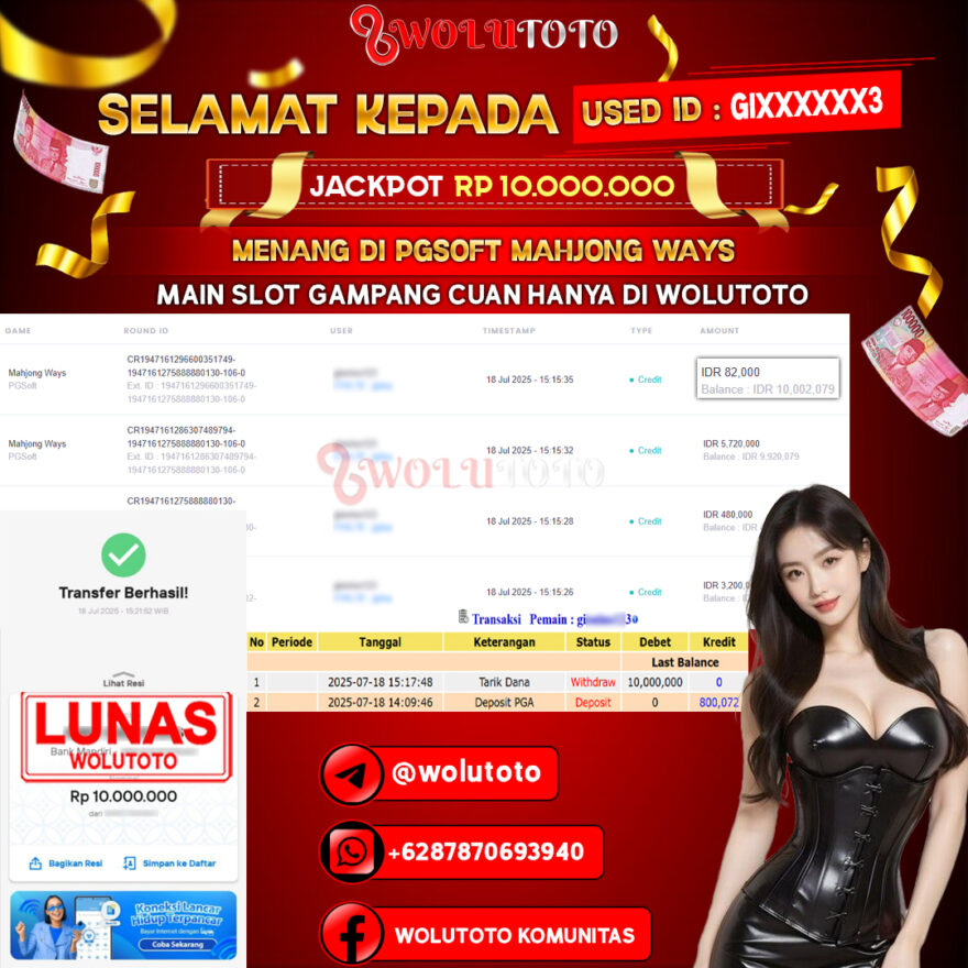 Selamat Kepada User : GI******3 Telah Jackpot Senilai Rp 10.000.000