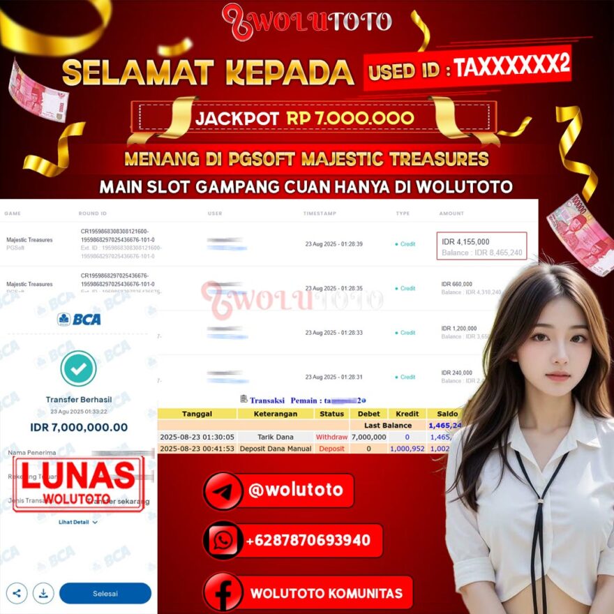 Selamat Kepada User : TA******2 Telah Jackpot Senilai Rp 7.000.000