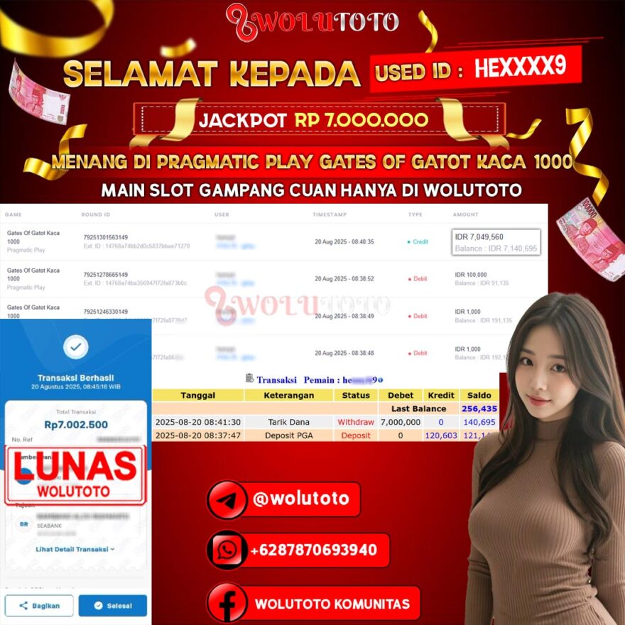 Selamat Kepada User : HE****9 Telah Jackpot Senilai Rp 7.000.000