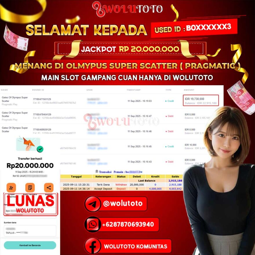 Selamat Kepada User : BO******3 Telah Jackpot Senilai Rp 20.000.000