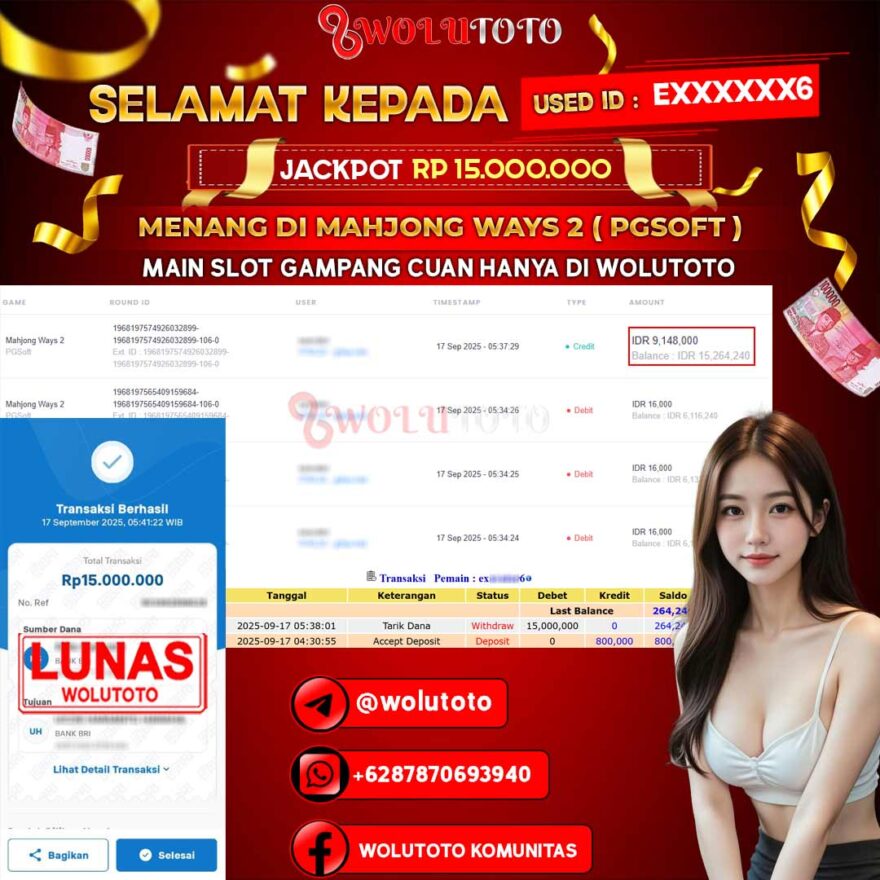 Selamat Kepada User : EX******6 Telah Jackpot Senilai Rp 15.000.000
